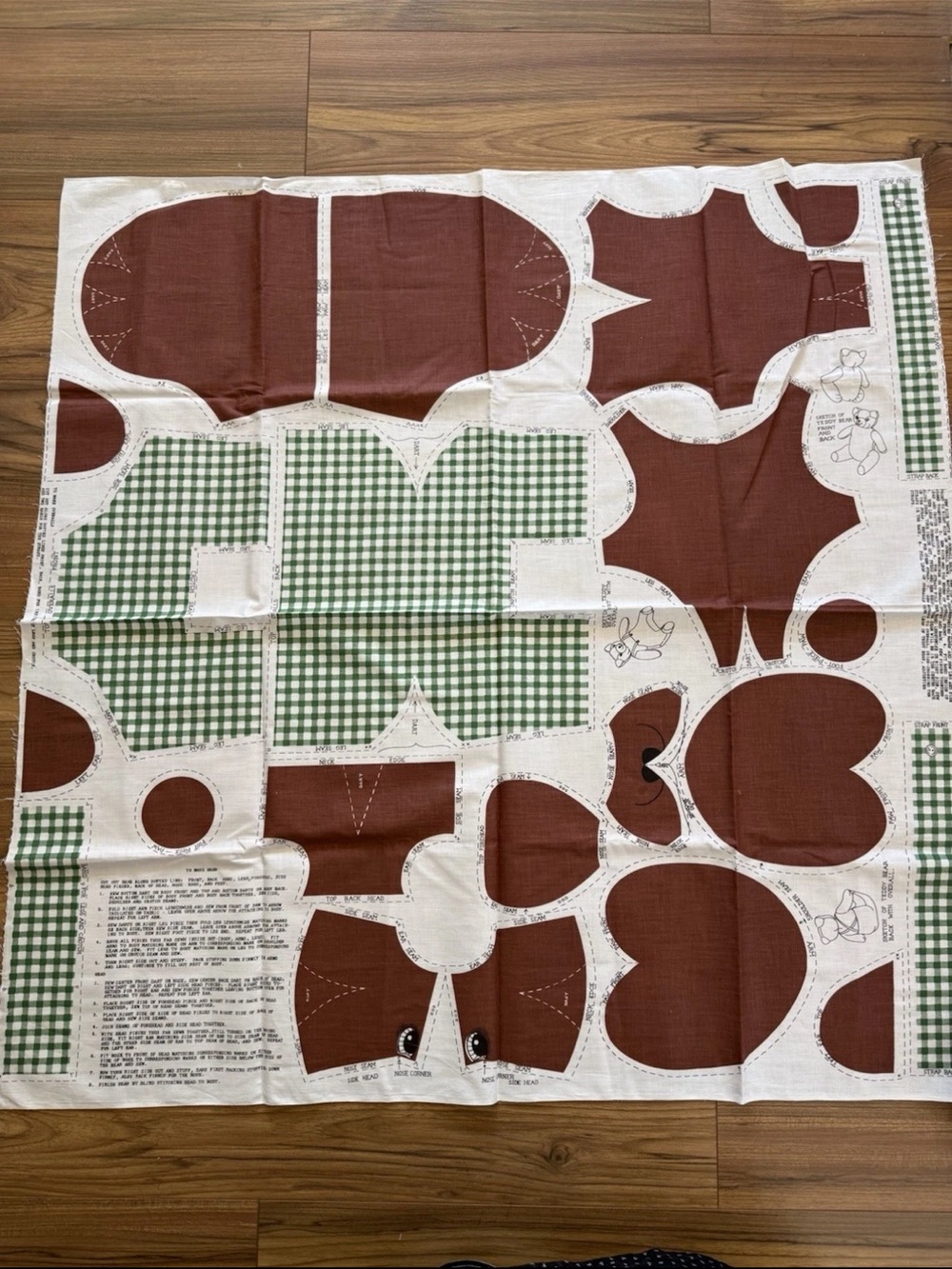 Vintage 1970s Cut & Sew Teddy Bear Toy Pillow Cotton w/Directions Handmade - Picture 8 of 9